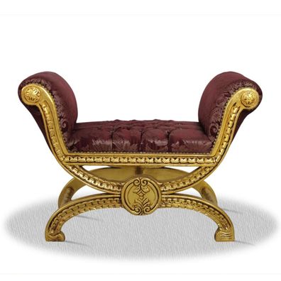 Casa Padrino Antik Stil Hocker Gold Bordeaux Rot Muster - Barock Sitzhocker