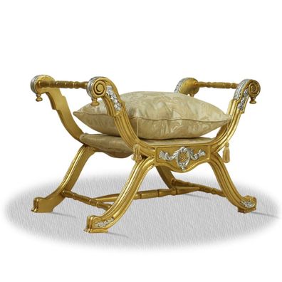 Casa Padrino Barock Sitzhocker Gold Silber - Luxus Kreuzhocker