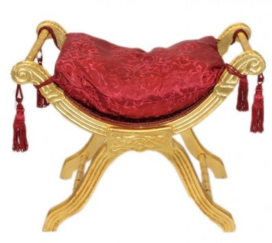 Casa Padrino Barock Sitzhocker - Kreuzhocker Bordeaux Muster / Gold - Antik Möbel