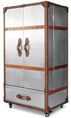 Casa Padrino Luxus Weinschrank Silber / Braun 63 x 52 x H. 130 cm - Aluminium Koffers