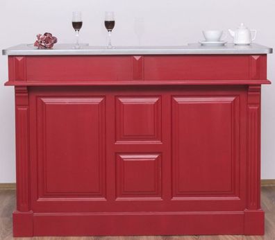 Casa Padrino Landhausstil Theke Rot / Silber 150 x 65 x H. 107 cm - Massivholz Theken