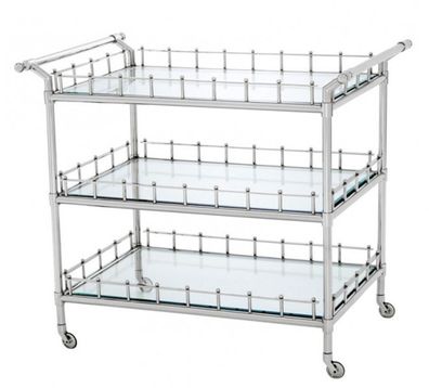 Casa Padrino Luxus Bar Trolley Servierwagen Edelstahl vernickelt - geschliffenes Glas