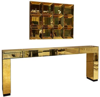 Casa Padrino Luxus Designer Möbel Set Gold - 1 verspiegelter Konsolentisch mit 4 Schu