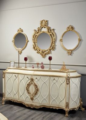Casa Padrino Luxus Barock Wohnzimmer Set Weiß / Antik Gold - Prunkvolle Barock Kommod