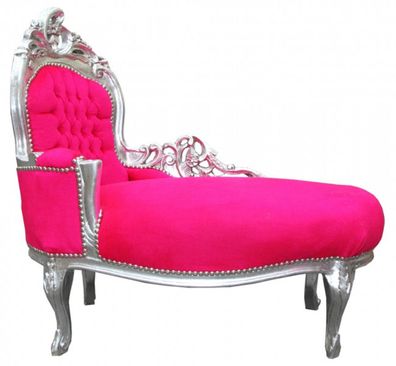 Casa Padrino Barock Kinder Chaiselongue Pink/ Silber Mod2 - Barock Möbel