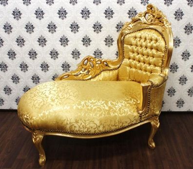 Casa Padrino Barock Kinder Chaiselongue Gold/ Gold Muster - Recamiere Barock Möbel