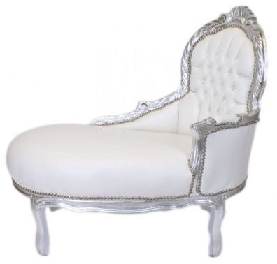 Casa Padrino Barock Kinder Chaiselongue Weiß Lederoptik / Silber Mod2 - Barock Möbel