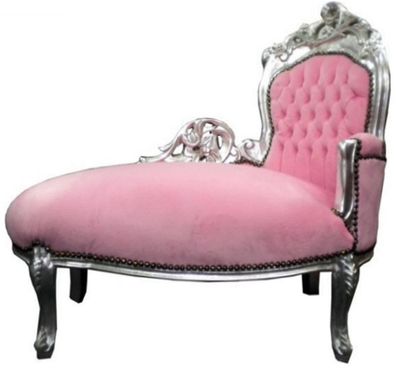 Casa Padrino Barock Kinder Chaiselongue Rosa/ Silver Mod 2 - Recamiere Barock Möbel