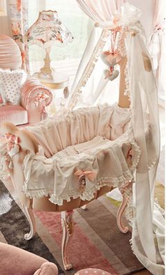 Casa Padrino Luxus Barock Schaukel Babybett Rosa - Prunkvolles Massivholz Baby Schauk