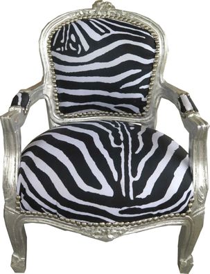 Casa Padrino Barock Kinder Stuhl Zebra / Silber - Kindermöbel