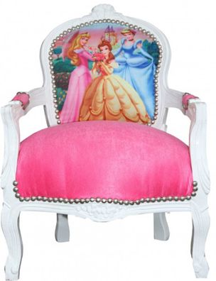 Casa Padrino Barock Kinder Stuhl Rosa/ Weiß Prinzessin Stuhl - Armlehnstuhl