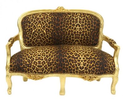 Casa Padrino Barock Kinder Sitzbank Leopard / Gold Antik Stil Kinder Sofa