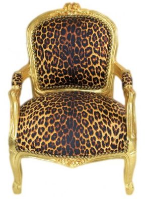 Casa Padrino Barock Kinder Stuhl Leopard/ Gold - Armlehnstuhl - Antik Stil Möbel