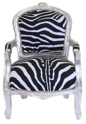 Casa Padrino Barock Kinder Stuhl Zebra / Silber - Armlehnstuhl - Antik Stil Möbel