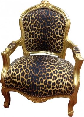Casa Padrino Barock Kinder Stuhl Leopard/ Gold - Sessel - Armlehnstuhl