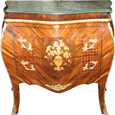Casa Padrino Barock Kommode Braun mit Marmorplatte Mahagoni Intarsien mit 2 Schublade