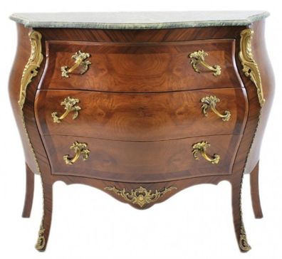 Französische Barock Kommode Braun mit grüner Marmorplatte 3 Schubladen von Casa Padri