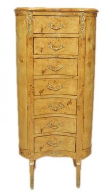 Casa Padrino Barock Kommode Vogelaugen Ahorn / Gold mit 7 Schubladen Oval - Antik Sti