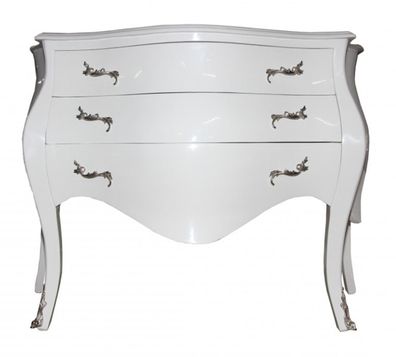 Casa Padrino Barock Kommode Weiß / Silber 120 cm - Möbel