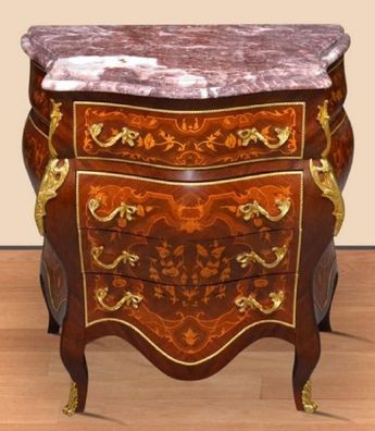 Casa Padrino Barock Kommode Braun Intarsien / Gold / Rot - Handgefertigte Antik Stil
