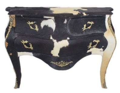 Casa Padrino Barock Kommode Kuhfell Schwarz / Weiß 120 cm - Möbel Antik Stil