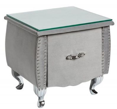 Casa Padrino Art Deco Nachttisch mit Schublade und Glasplatte Silbergrau / Silber 47