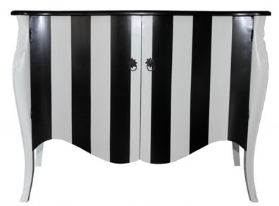 Casa Padrino Barock Kommode Schwarz/Weiß Streifen 120cm Mod - Antik Stil Möbel