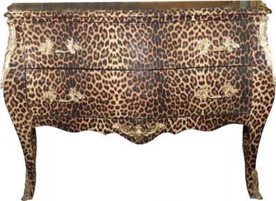 Casa Padrino Barock Kommode Leopard mit goldenen Metall Applikationen 123 cm - Barock