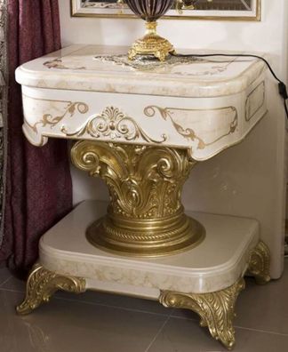 Casa Padrino Luxus Barock Nachtkommode Weiß / Beige / Gold - Handgefertigter Barock N