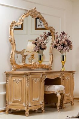 Casa Padrino Luxus Barock Schlafzimmer Schminktisch Set Gold - 1 Barock Schminktisch