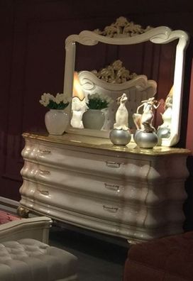 Casa Padrino Luxus Barock Schlafzimmer Kommode mit Spiegel Weiß / Gold - Barock Schla