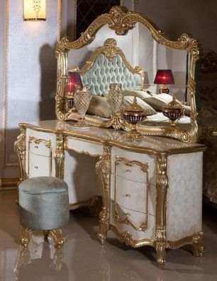 Casa Padrino Luxus Barock Schlafzimmer Set Weiß / Beige / Gold / Hellblau - 1 Barock