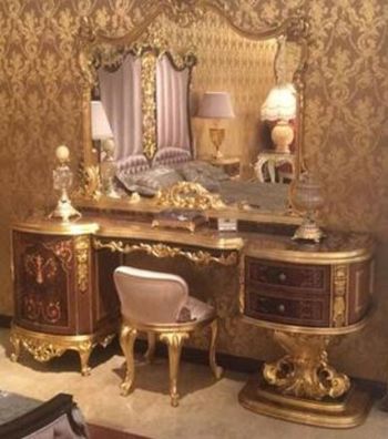 Casa Padrino Luxus Barock Schlafzimmer Set Braun / Rosa / Antik Gold - 1 Schminktisch