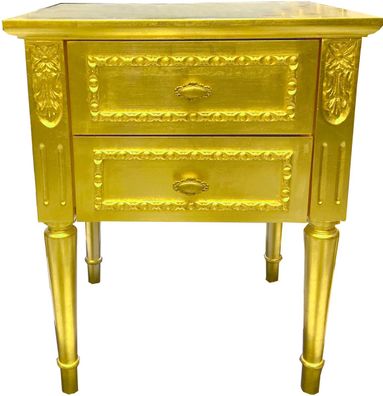 Casa Padrino Luxus Barock Nachtkommode Gold - Massivholz Nachttisch - Kommode mit 2 S