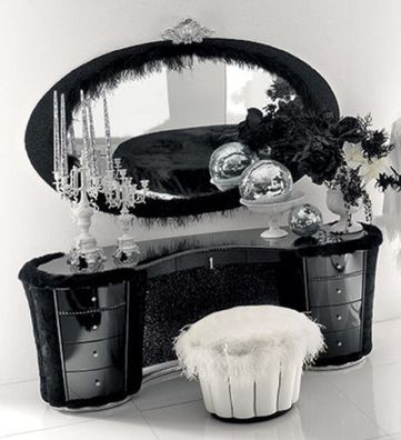 Casa Padrino Luxus Barock Schlafzimmer Set Schwarz / Silber / Weiß - 1 Barock Schmink