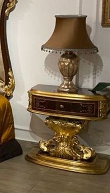 Casa Padrino Luxus Barock Nachtkommode Dunkelbraun / Gold - Handgefertigter Nachttisc