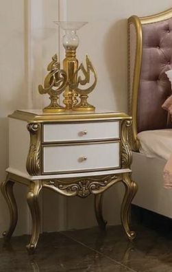 Casa Padrino Luxus Barock Nachtkommode Weiß / Gold - Handgefertigter Massivholz Nacht