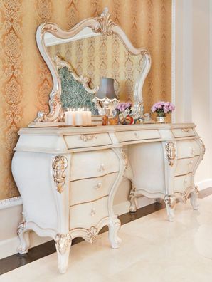 Casa Padrino Luxus Barock Schlafzimmer Set Weiß / Creme / Gold - 1 Schminkkommode & 1