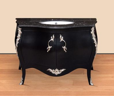 Casa Padrino Luxus Barock Waschtisch Kommode Schwarz / Silber mit Marmorplatte - Luxu