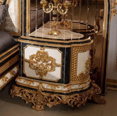 Casa Padrino Luxus Barock Nachtkommoden Set Weiß / Blau / Gold - Prunkvolle Massivhol