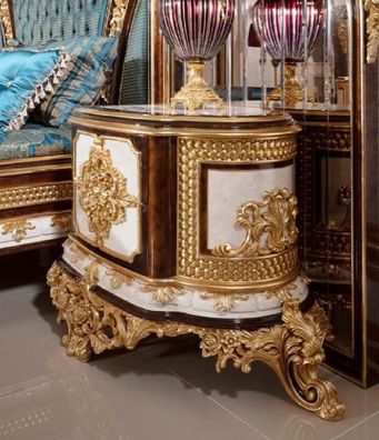 Casa Padrino Luxus Barock Nachtkommoden Set Weiß / Braun / Gold - Prunkvolle Massivho