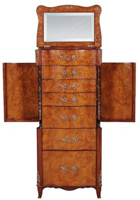 Casa Padrino Luxus Barock Schmuckkommode Hellbraun / Braun / Silber 56 x 36 x H. 128