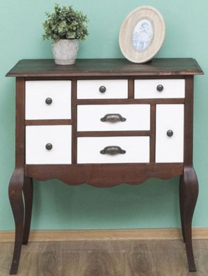 Casa Padrino Landhausstil Massivholz Kommode mit 7 Schubladen Dunkelbraun / Weiß 80 x