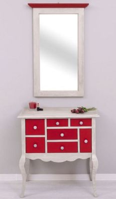 Casa Padrino Landhausstil Kommode mit Spiegel Hellgrau / Rot - Massivholz Schrank mit