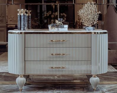 Casa Padrino Luxus Art Deco Kommode Grau / Weiß / Gold - Prunkvolle Kommode mit 3 Sch