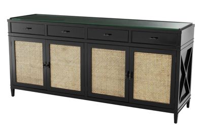 Casa Padrino Luxus Kommode Schwarz / Naturfarben 200 x 56 x H. 92,5 cm - Limited Edit