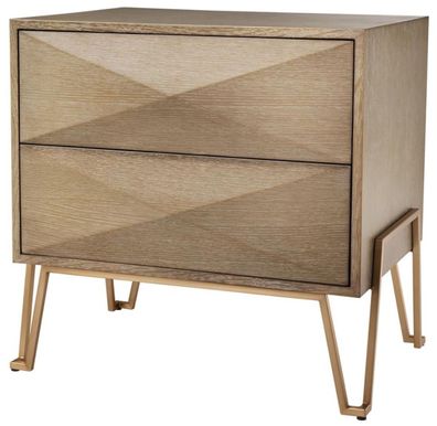 Casa Padrino Luxus Nachttisch mit 2 Schubladen Braun / Messing 62,5 x 49 x H. 60 cm -