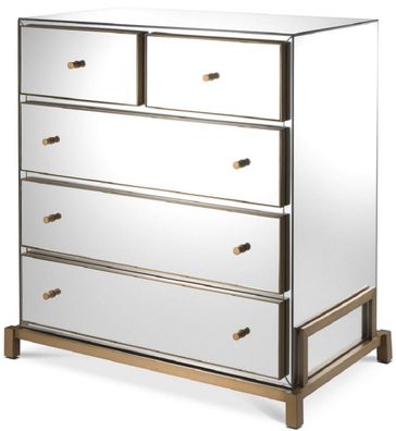 Casa Padrino Luxus Spiegelglas Kommode mit 5 Schubladen Messingfarben 88,5 x 52 x H