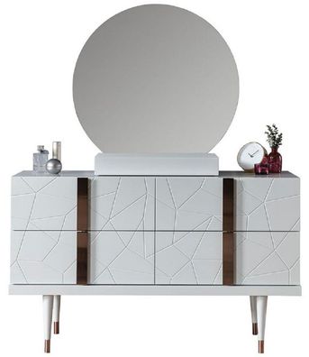 Casa Padrino Luxus Schlafzimmer Kommode mit Wandspiegel Weiß / Kupferfarben - Elegant