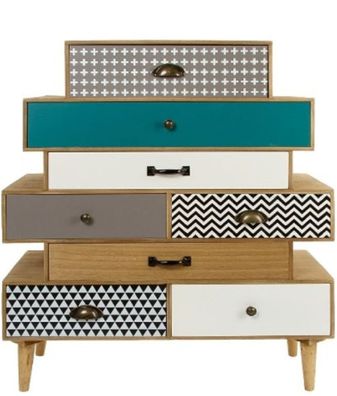 Casa Padrino Luxus Kommode mit 8 Schubladen Hellbraun / Mehrfarbig 94 x 34 x H. 84 cm